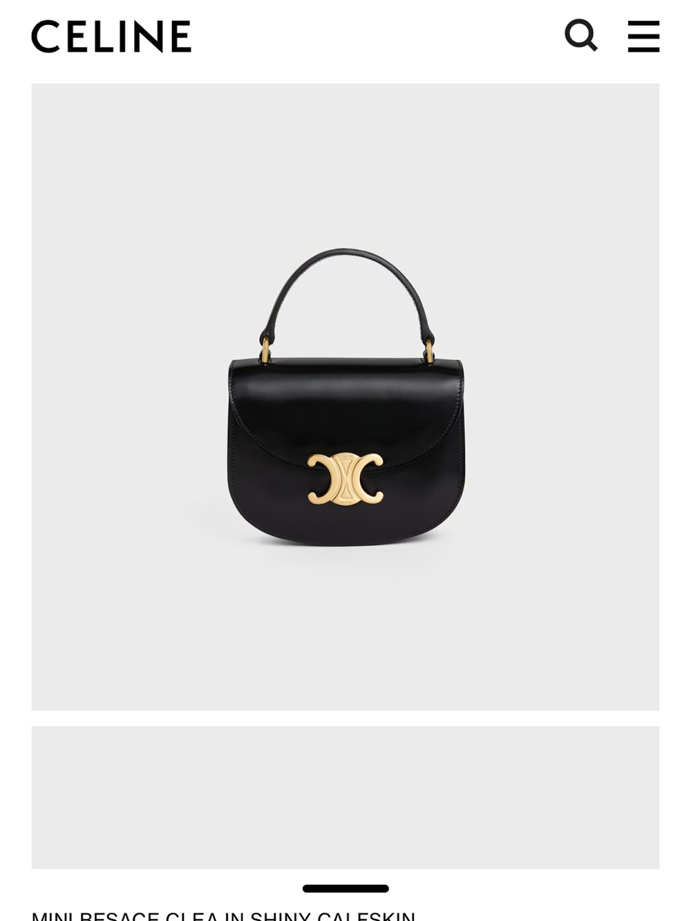 CELINE Mini Besace Clea Shoulder Bag in Black Shiny Calfskin w/Gold Finishing - Picture 5 of 6